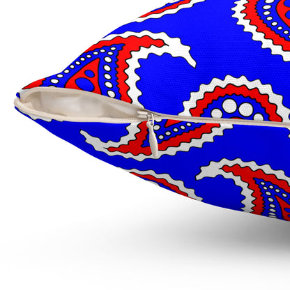 Blue, White, Red Retro Paisley Cushion Pillow