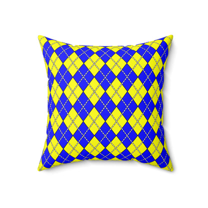 Yellow, Blue Retro Argyle Cushion Pillow