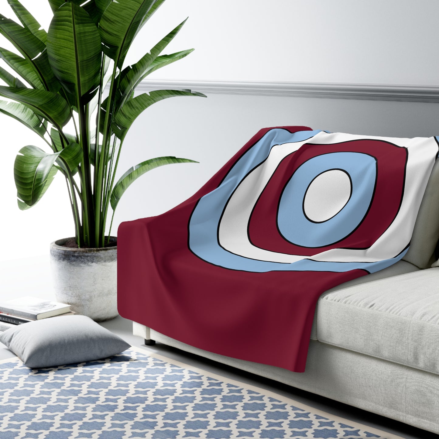 Claret, Blue, White Retro Target Blanket Throw