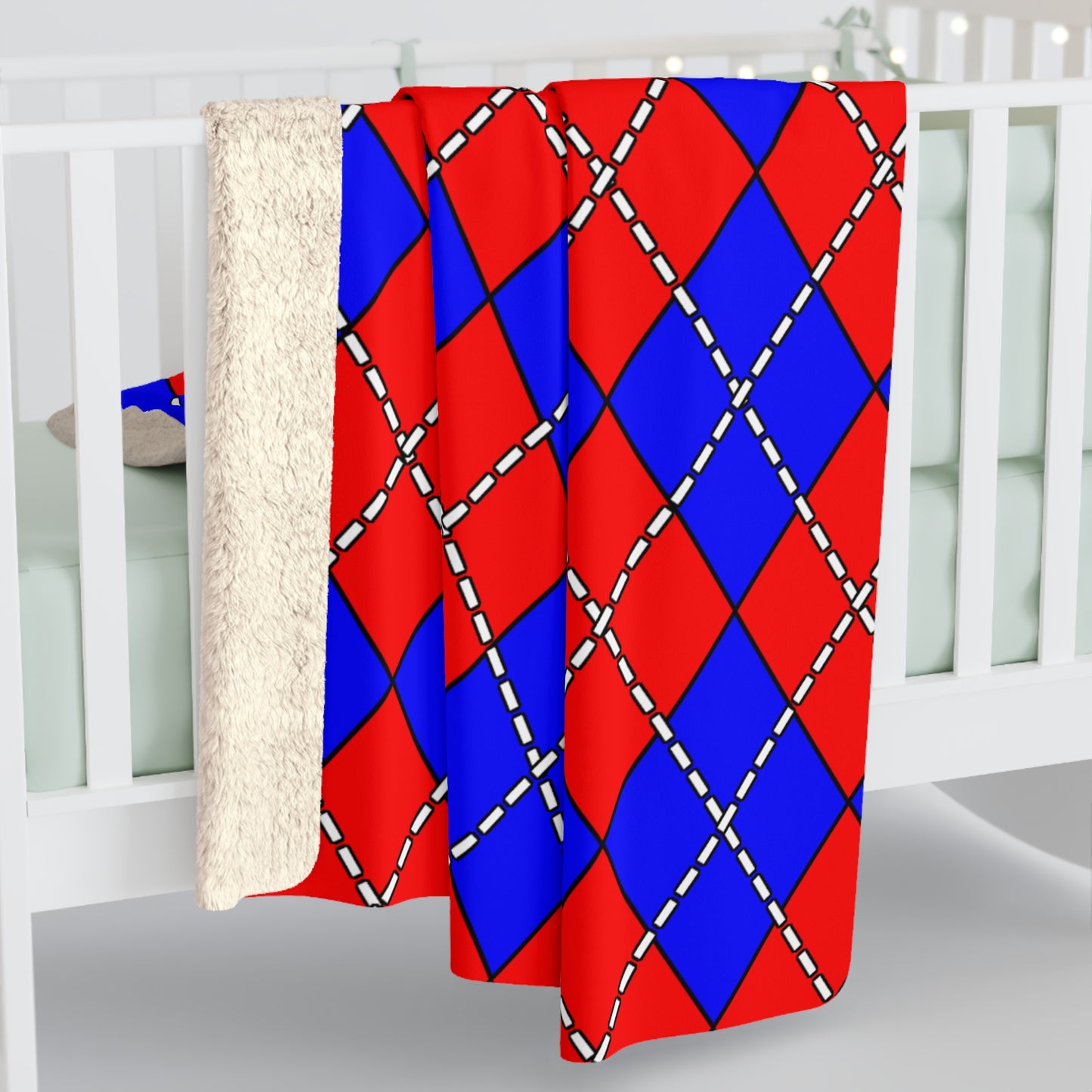 Red, Blue Retro Argyle Blanket Throw