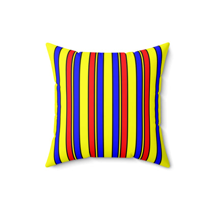 Yellow, Blue, Red Retro Stripes Cushion Pillow