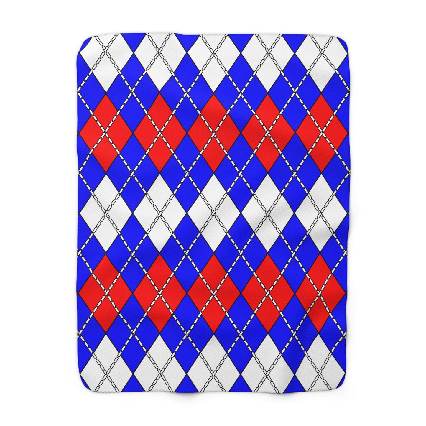 Blue, White, Red Retro Argyle Blanket Throw