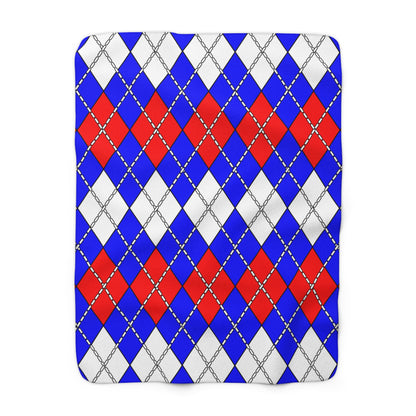 Blue, White, Red Retro Argyle Blanket Throw