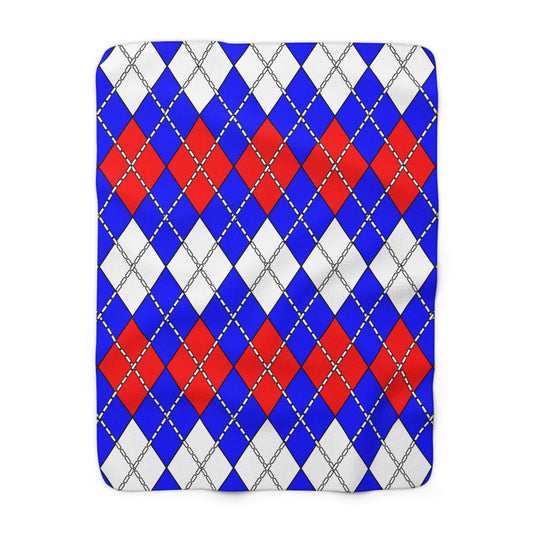 Blue, White, Red Retro Argyle Blanket Throw