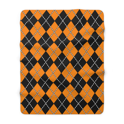 Dark Orange, Black Retro Argyle Blanket Throw