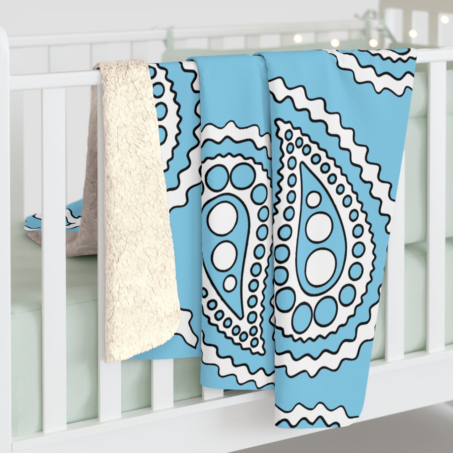 Sky Blue, White Retro Paisley Blanket Throw