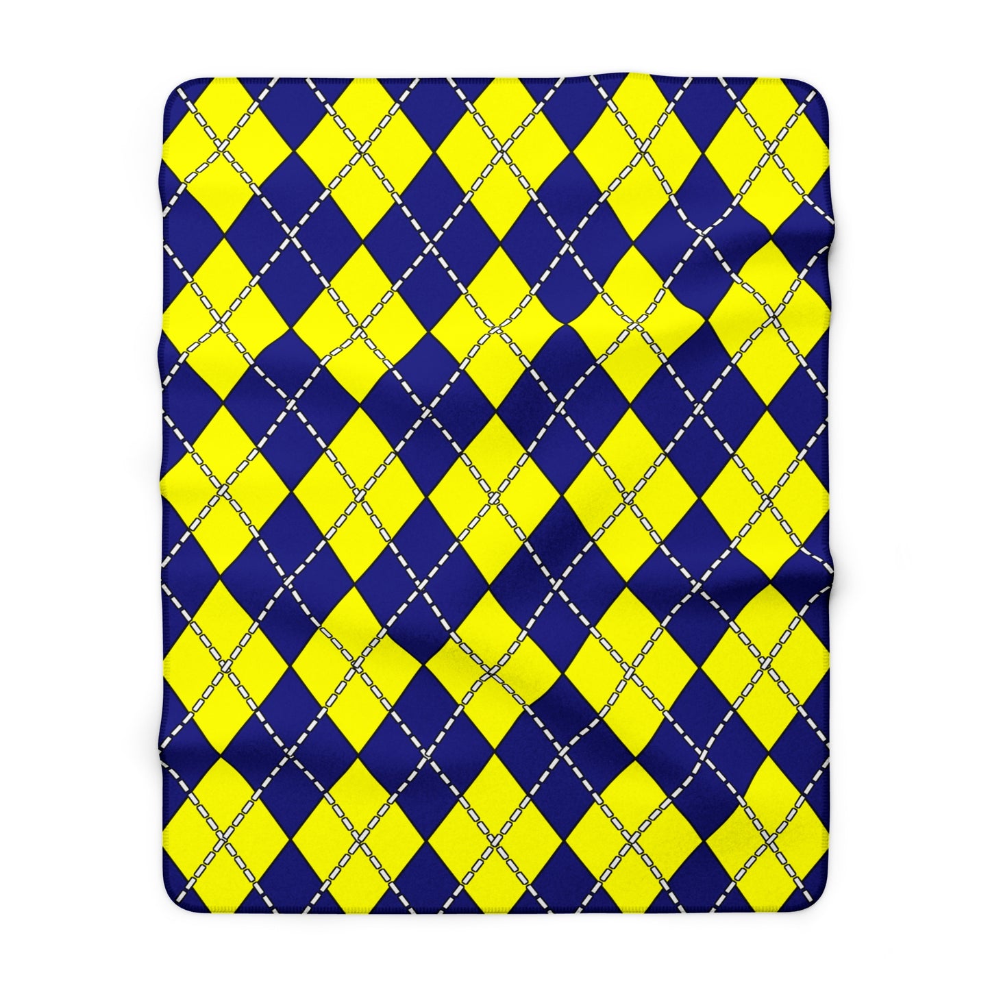 Navy Blue, Yellow Retro Argyle Blanket Throw