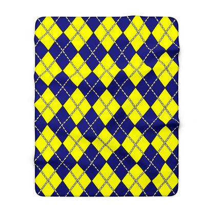 Navy Blue, Yellow Retro Argyle Blanket Throw