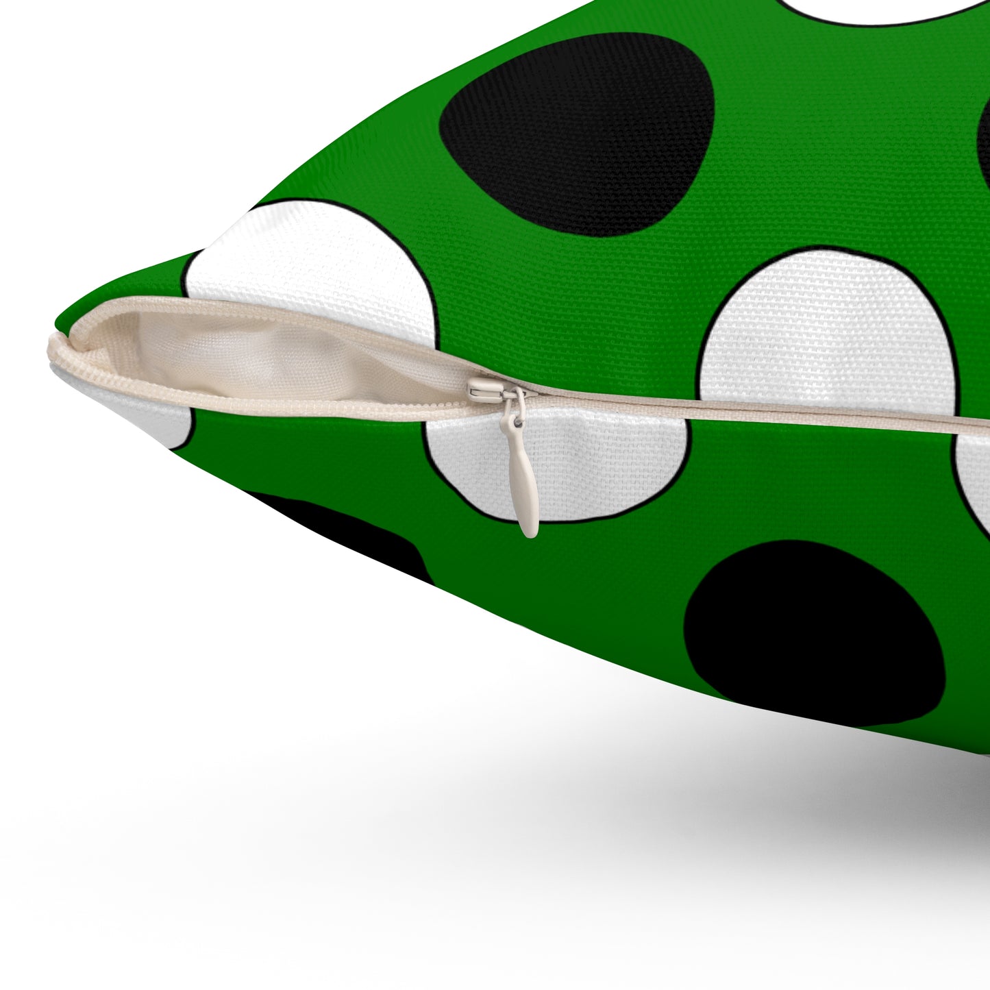 Green, Black, White Retro Polka Dots Cushion Pillow