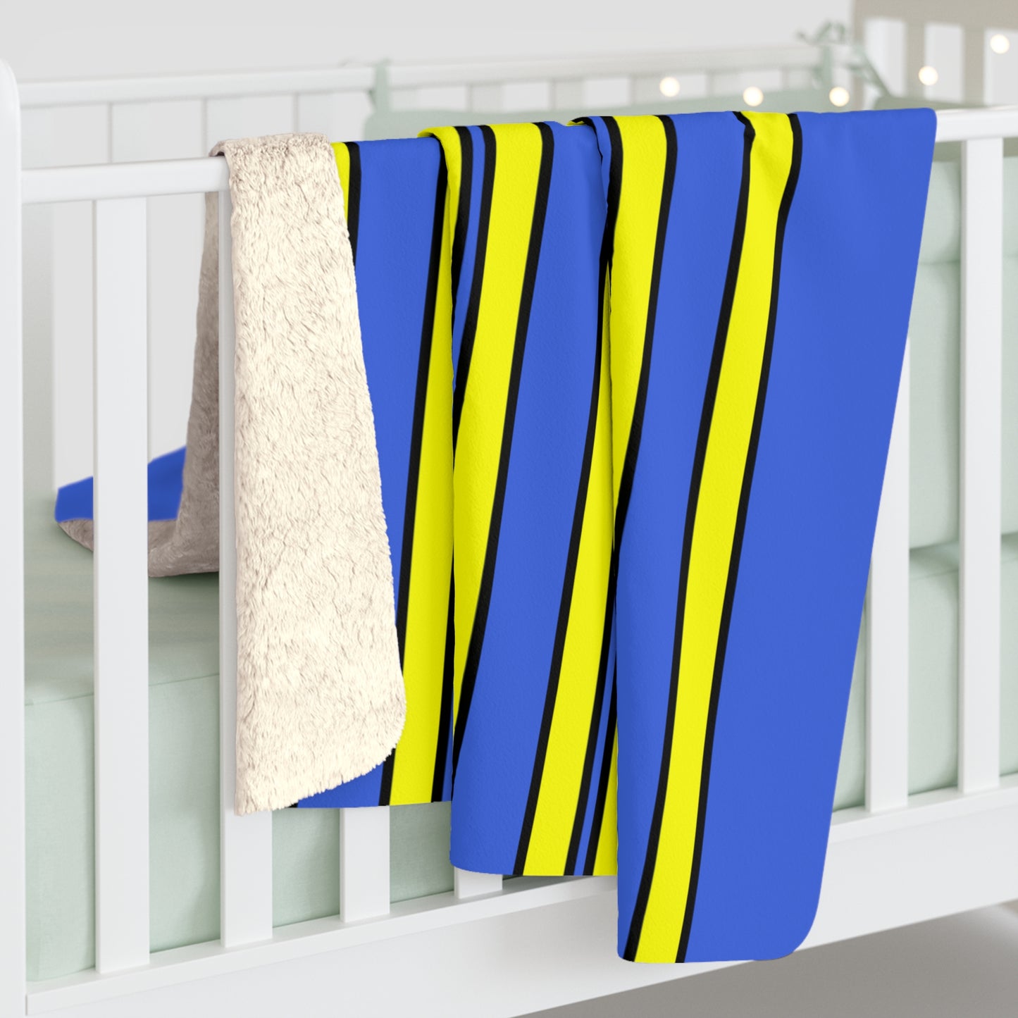 Royal Blue, Yellow Retro Stripes Blanket Throw