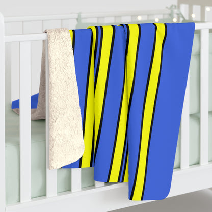 Royal Blue, Yellow Retro Stripes Blanket Throw