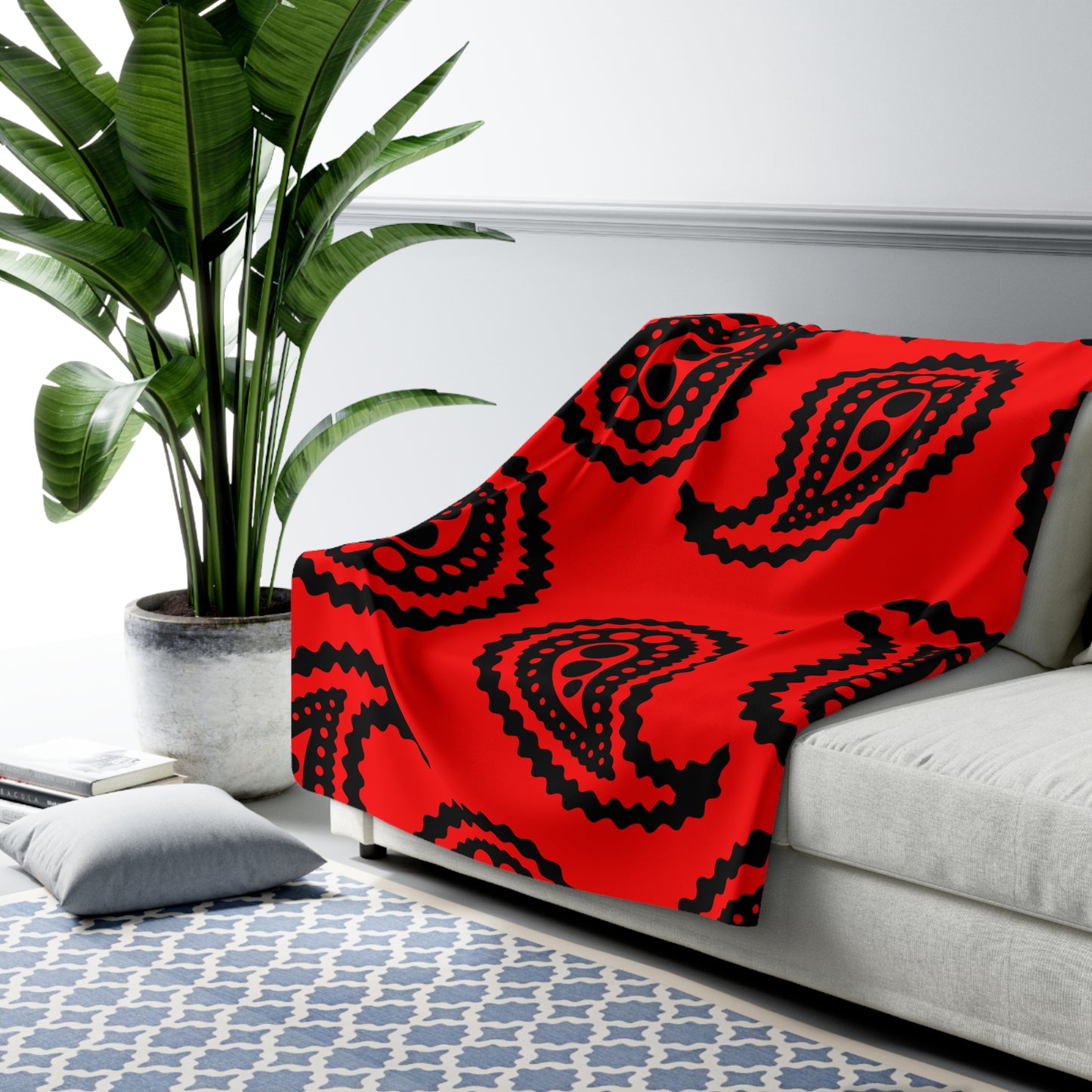 Red, Black Retro Paisley Blanket Throw