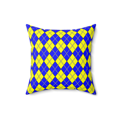Blue, Yellow Retro Argyle Cushion Pillow