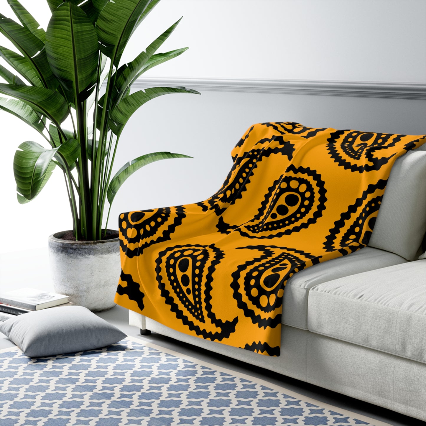 Orange, Black Retro Paisley Blanket Throw