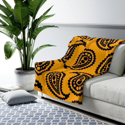 Orange, Black Retro Paisley Blanket Throw