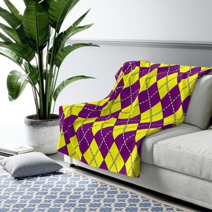 Purple, Yellow Retro Argyle Blanket Throw