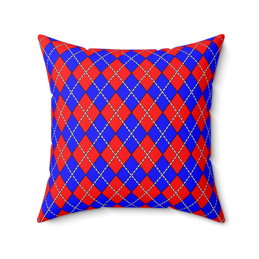 Red, Blue Retro Argyle Cushion Pillow