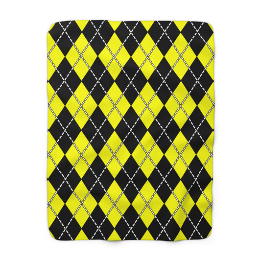 Yellow, Black Retro Argyle Blanket Throw