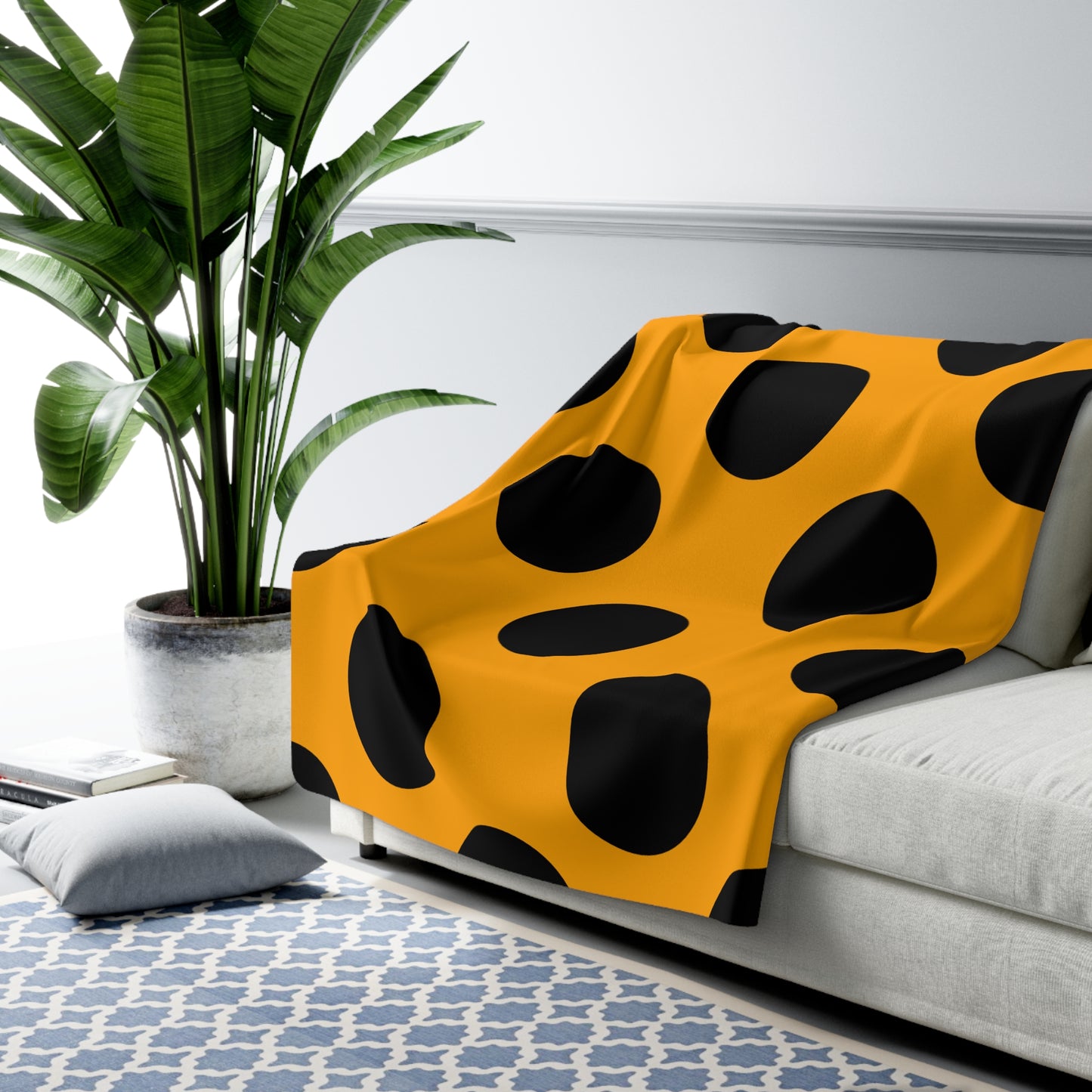 Orange, Black Retro Polka Dots Blanket Throw