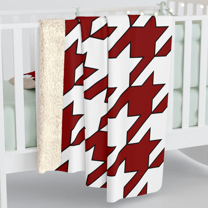 Dark Red, White Retro Houndstooth Blanket Throw