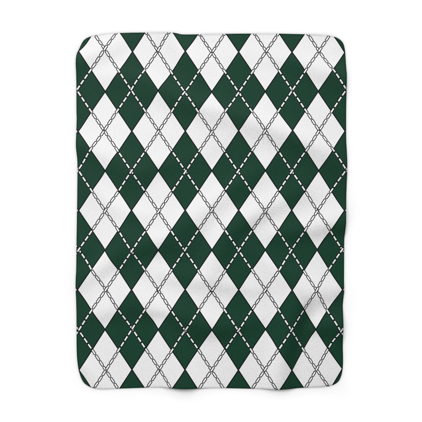 Dark Green, White Retro Argyle Blanket Throw