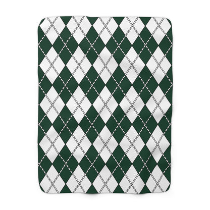 Dark Green, White Retro Argyle Blanket Throw