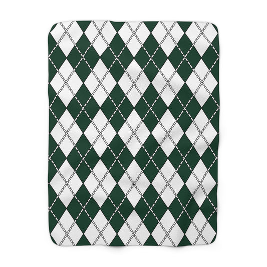 Dark Green, White Retro Argyle Blanket Throw