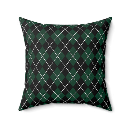 Dark Green, Black Retro Argyle Cushion Pillow