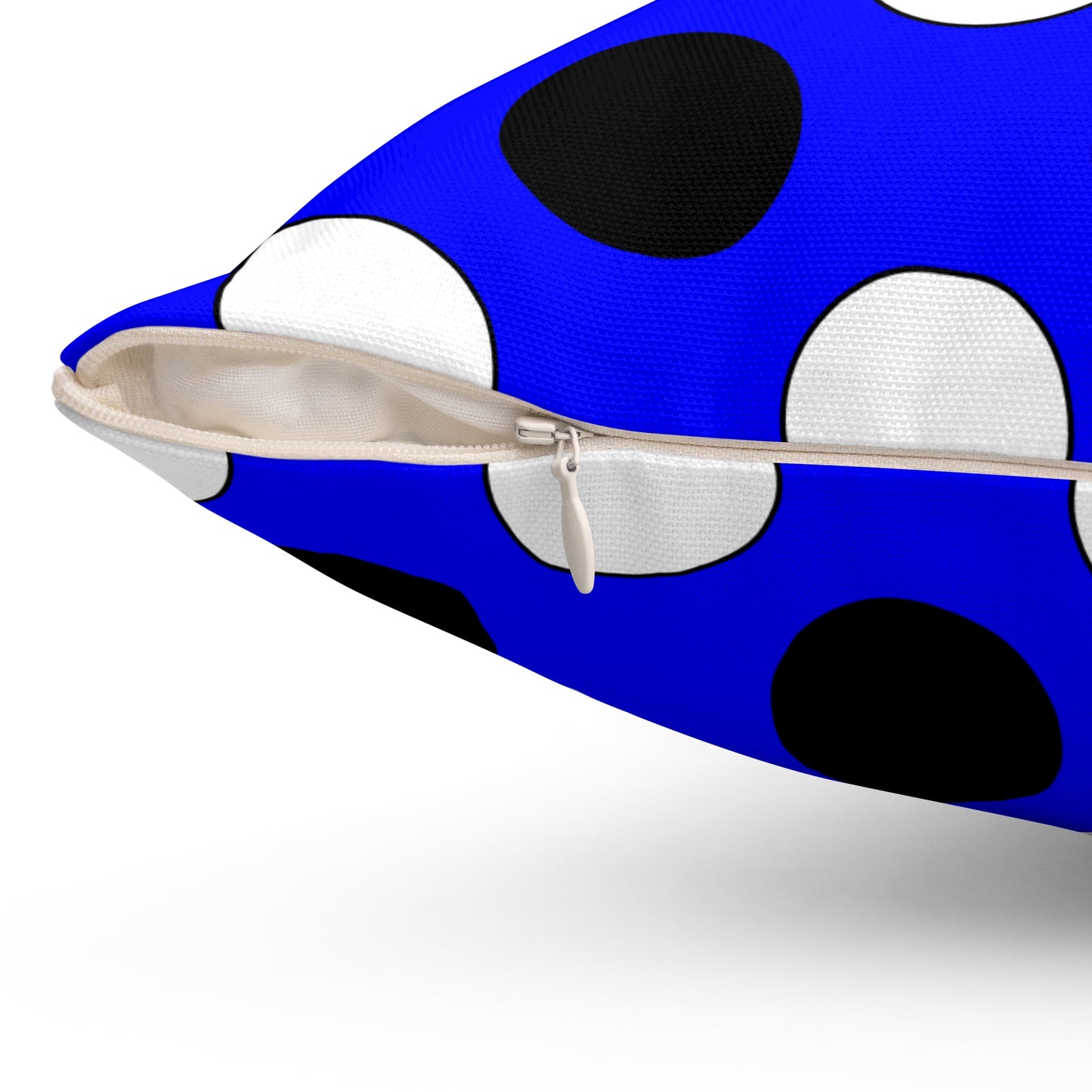 Blue, Black, White Retro Polka Dots Cushion Pillow