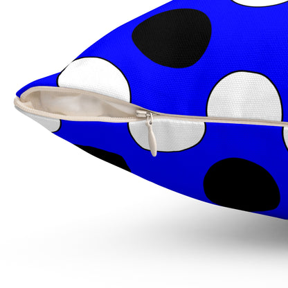 Blue, Black, White Retro Polka Dots Cushion Pillow