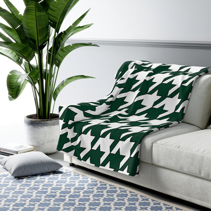 Dark Green, White Retro Houndstooth Blanket Throw