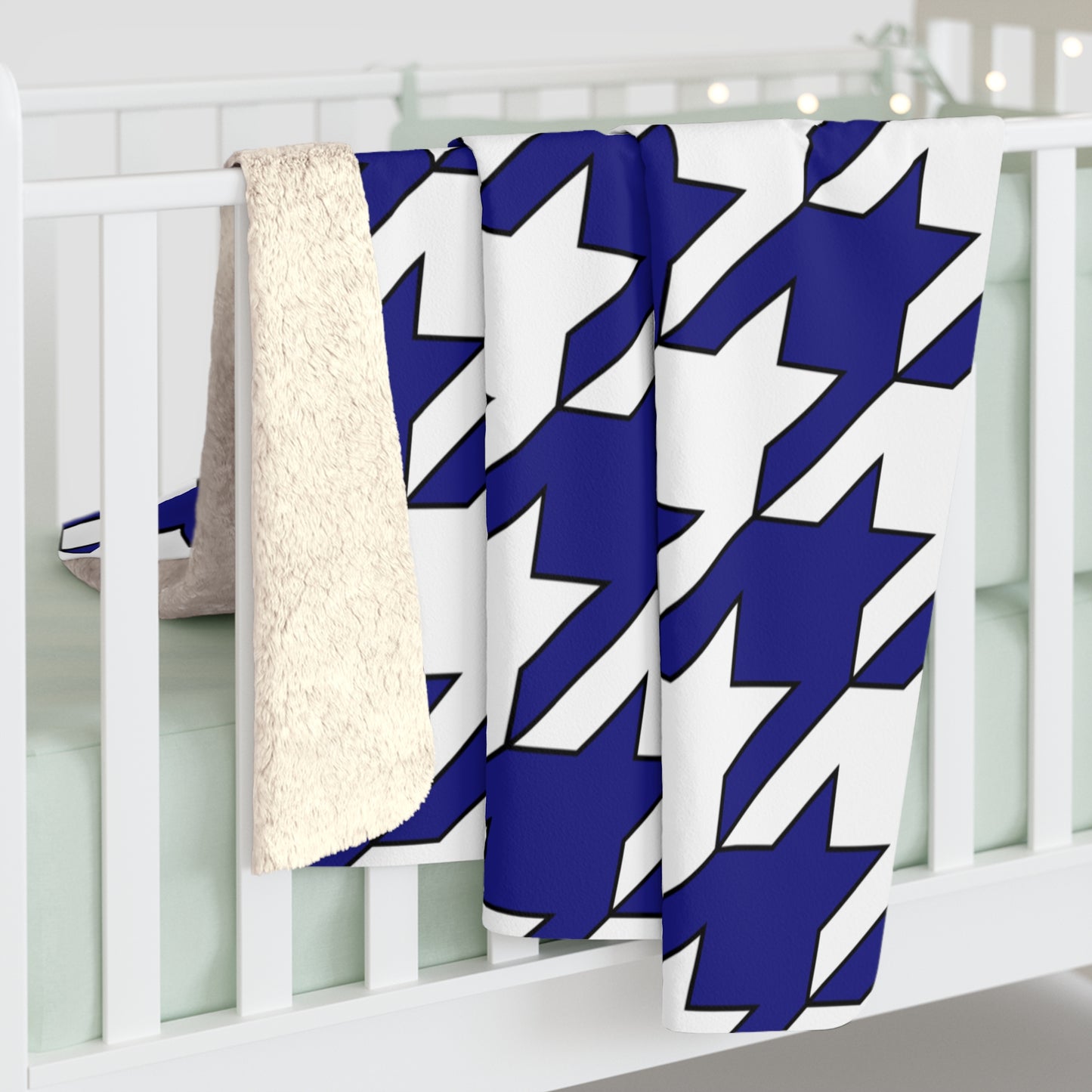 Navy Blue, White Retro Houndstooth Blanket Throw