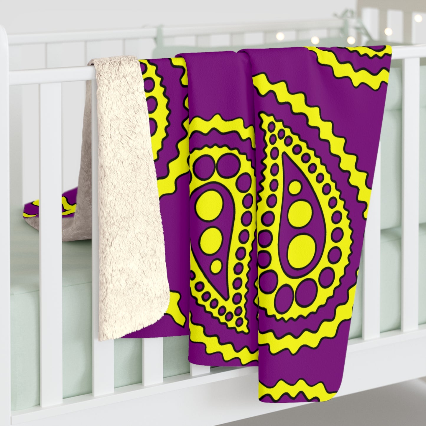 Purple, Yellow Retro Paisley Blanket Throw