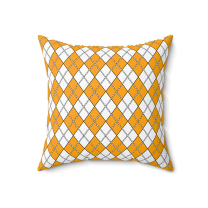 Orange, White Retro Argyle Cushion Pillow