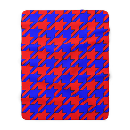Blue, Red Retro Houndstooth Blanket Throw