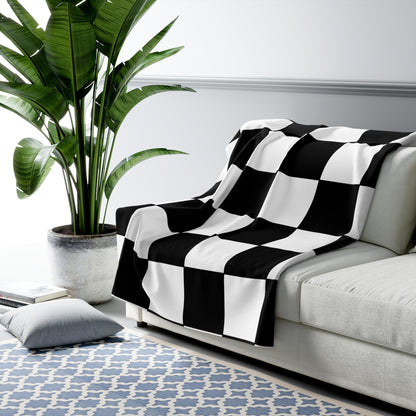 White, Black Retro Check Blanket Throw