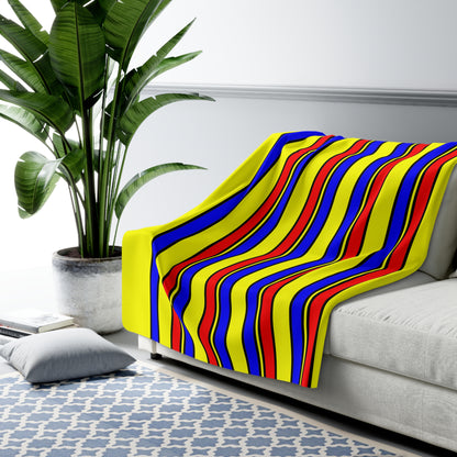 Yellow, Blue, Red Retro Stripes Blanket Throw