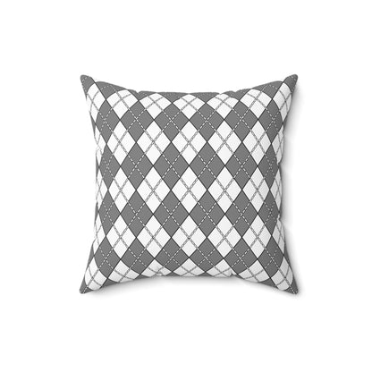 Grey, White Retro Argyle Cushion Pillow
