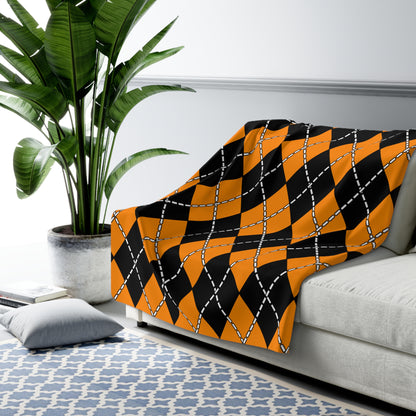Dark Orange, Black Retro Argyle Blanket Throw