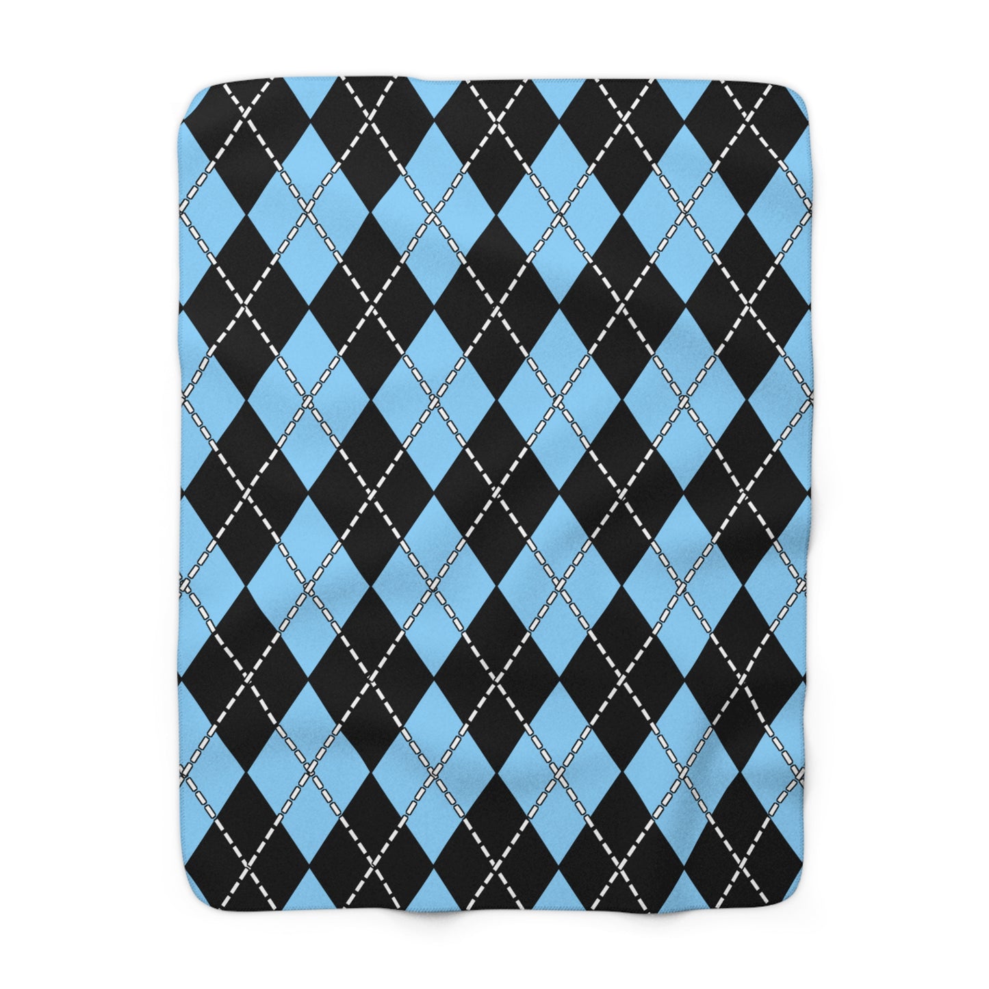 Light Blue, Black Retro Argyle Blanket Throw