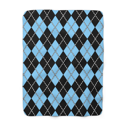 Light Blue, Black Retro Argyle Blanket Throw