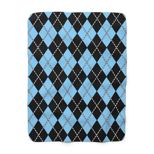 Light Blue, Black Retro Argyle Blanket Throw