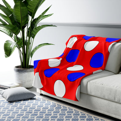 Red, White, Blue Retro Polka Dots Blanket Throw