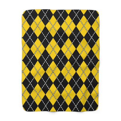 Gold, Black Retro Argyle Blanket Throw