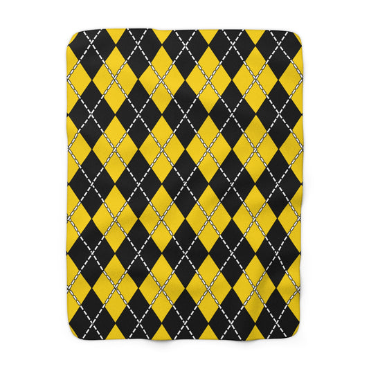 Gold, Black Retro Argyle Blanket Throw