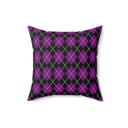 Purple, Black Retro Argyle Cushion Pillow