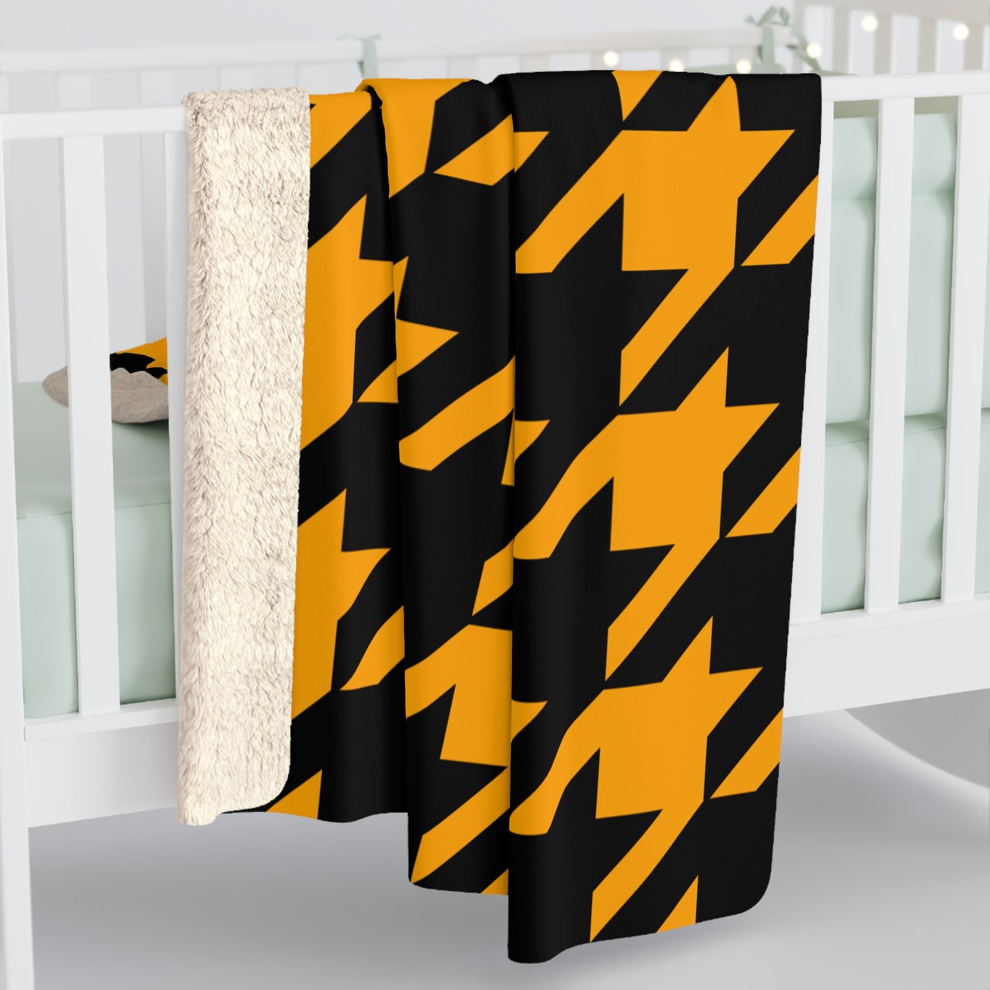 Orange, Black Retro Houndstooth Blanket Throw