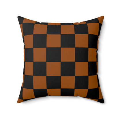 Brown, Black Retro Check Cushion Pillow