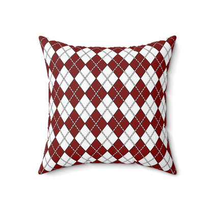 Maroon, White Retro Argyle Cushion Pillow