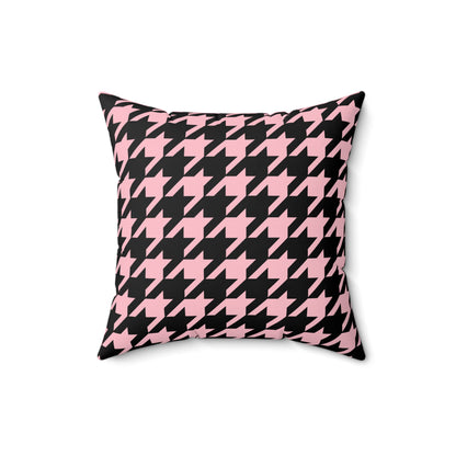 Pink, Black Retro Houndstooth Cushion Pillow